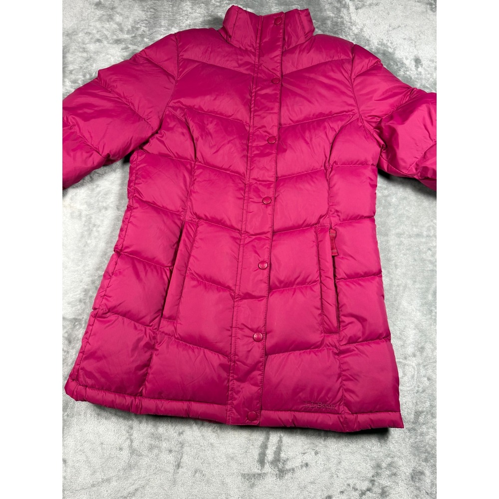 LL Bean Goose Down‎ Puffer Coat Pink Full Zip Button Front XS Winter Jacket - Picture 4 of 10